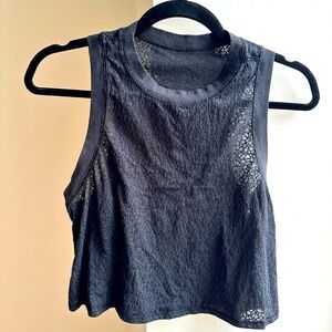 Lululemon sheer black patterned crop tank 8
